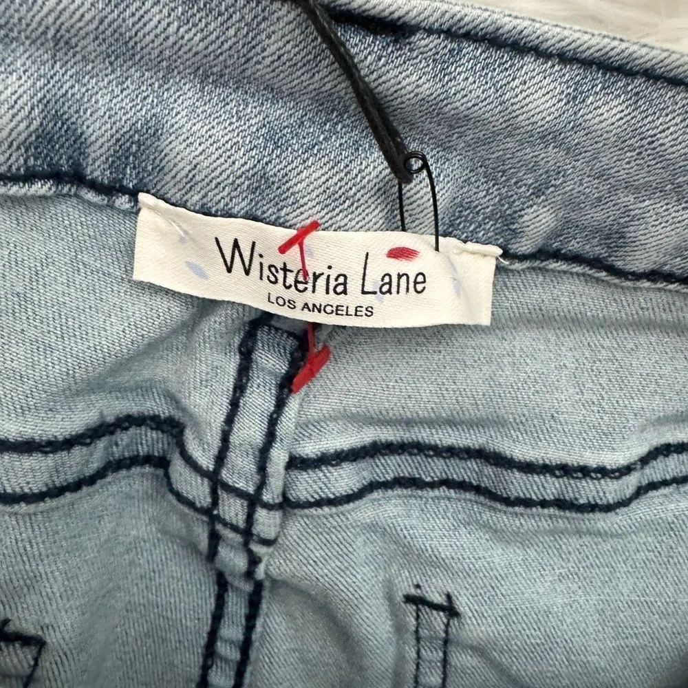 Wisteria Light Wash Denim Overalls Flare Leg Bell Bottoms Size S Blue - Image 9