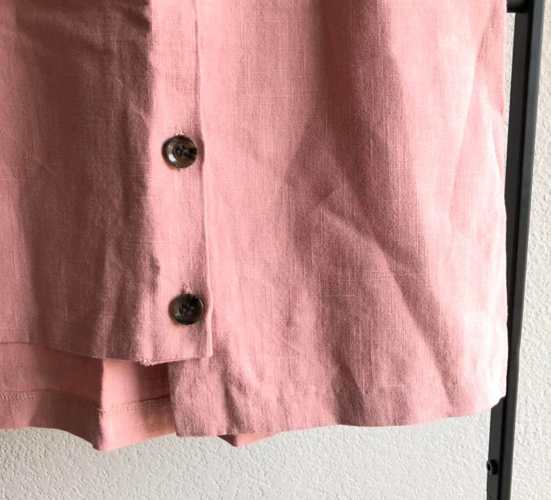 Pink Linen Button Front Mini Skirt - Image 5