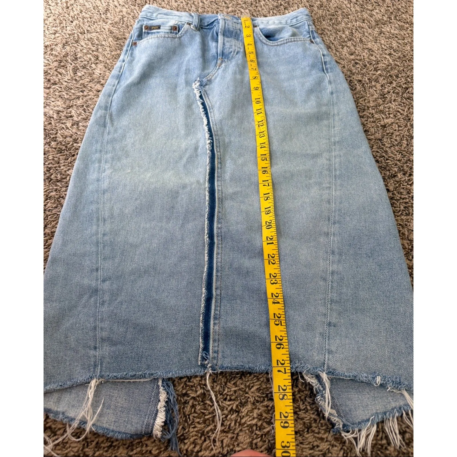 Polo Ralph Lauren Denim Midi Skirt Womens Sz 27 Slit Pencil Style Skirt Boho Blue - Image 9