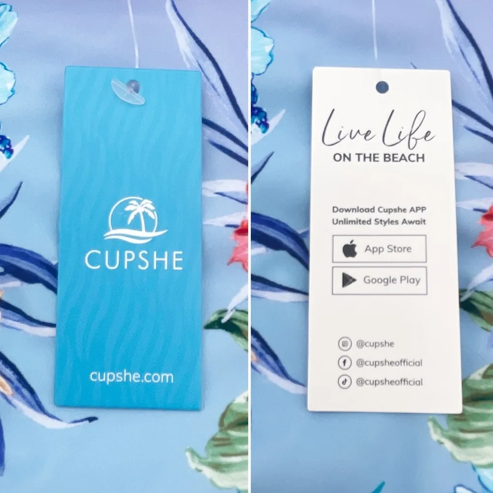 NWT Cupshe Cerulean Floral Ruffle Bikini Set Size Medium High Waist Tropical NEW - Image 11