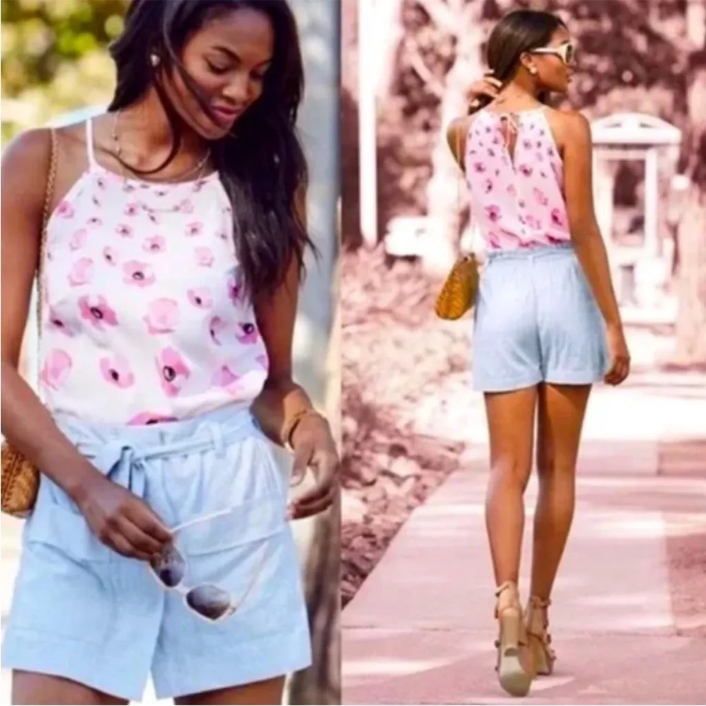 cabi Floating Poppies Tie Back Halter Tank Pink Floral size xsmall - Image 2