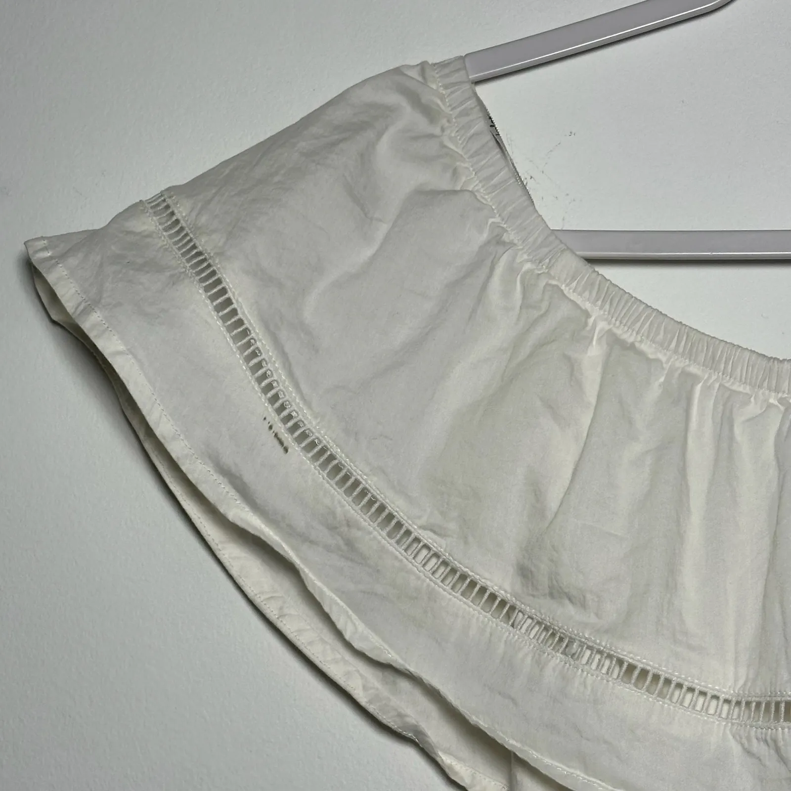 Lulus White Ruffle Off The Shoulder Cropped Top Size S Eyelet Trim Smocked Hem - Image 10