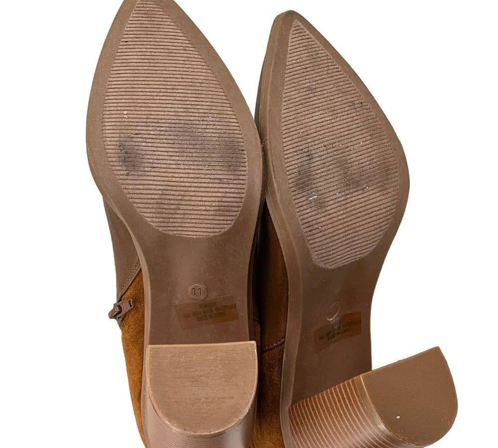 Lulus Essex Booties Brown Size 11 Mid Calf Pointed Toe Faux Leather Zippers Shoe - Image 9