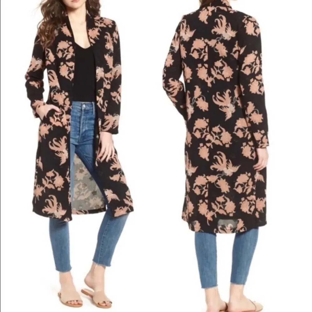 SCOTCH & SODA Black Floral Overcoat Duster Small - Image 2