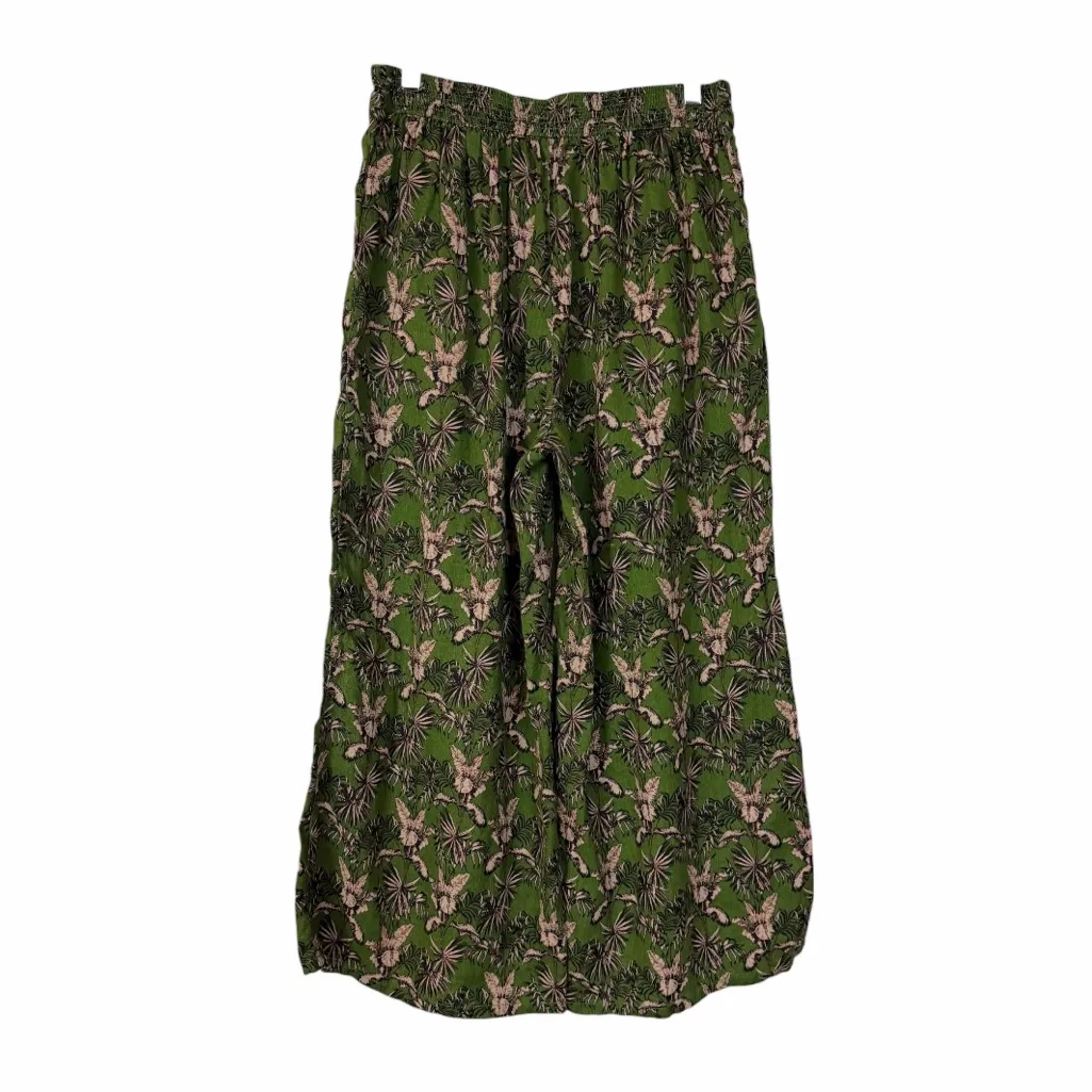 Tahari Linen Wide Leg Pants Crop Palazzo Olive Green Floral Women’s Size Large - Image 4