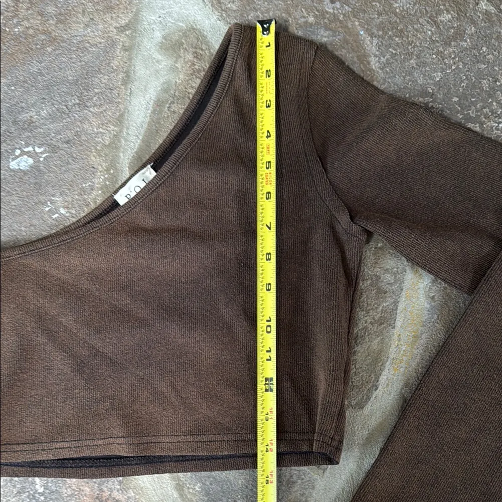 POL One Shoulder Brown Crop Top bodycon ribbed stretch - Image 4