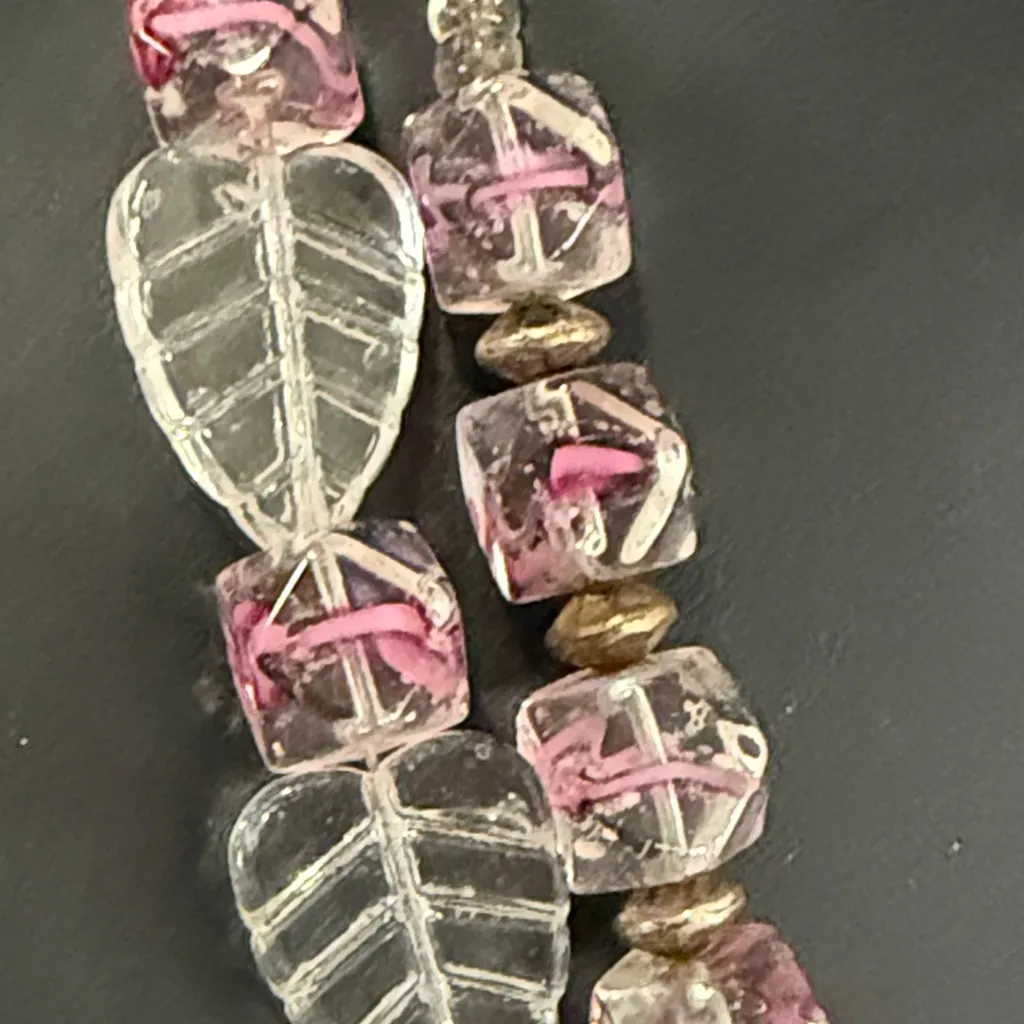 Vintage Glass Beaded double strand Pendant necklace Pink - Image 4
