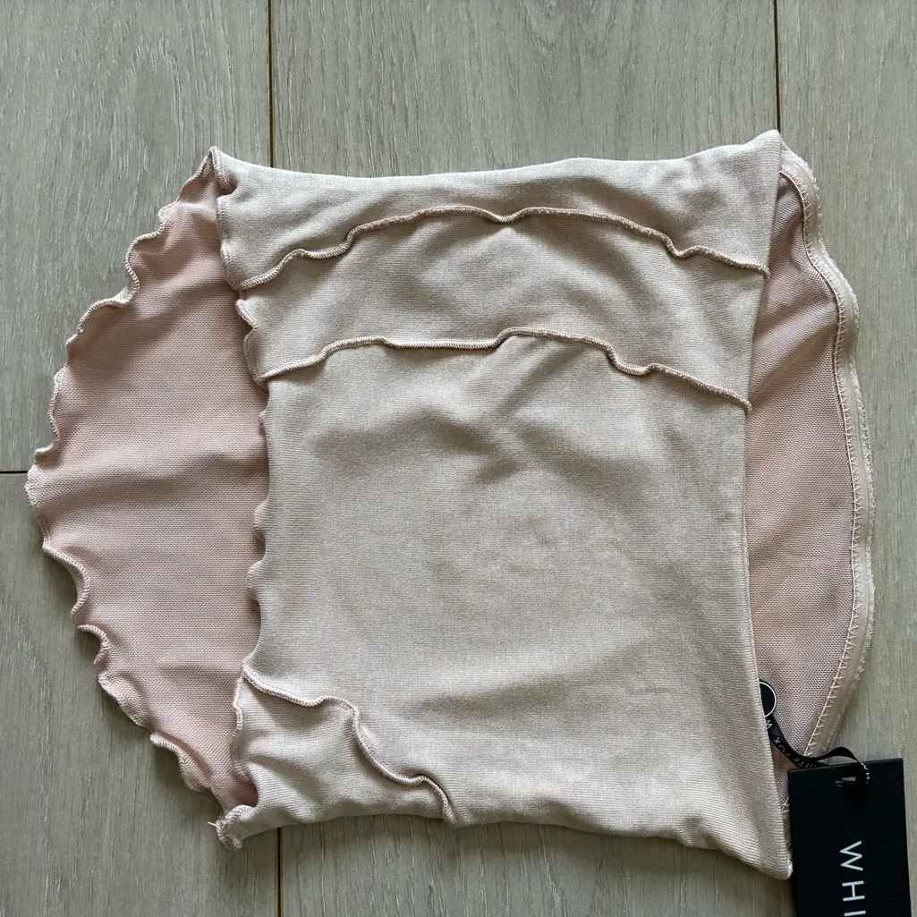 NWT White Fox XS Strapless Crop Top Wavy Ribbed Knit Tube Top Beige Neutral - Image 3