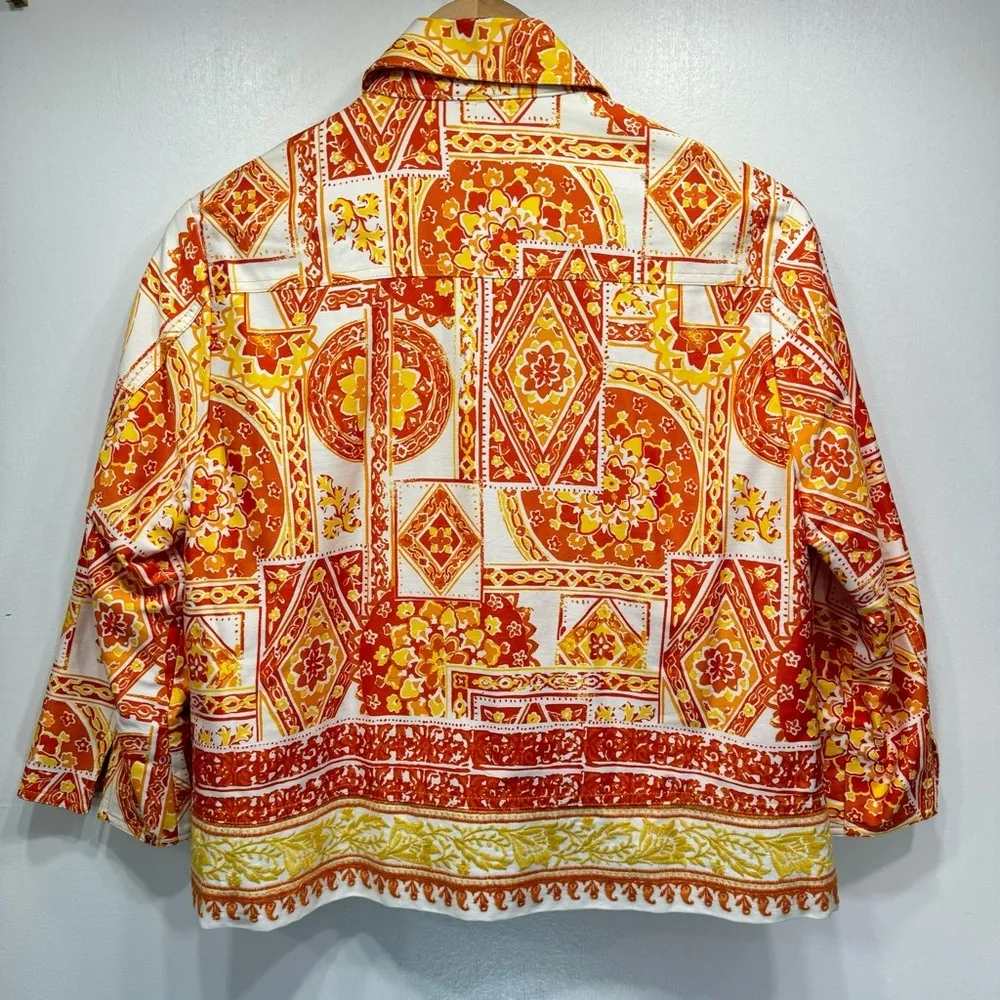 Coldwater Creek Mixed Floral Print Embroidered 3/4 Sleeve Button Front Jacket - Image 11