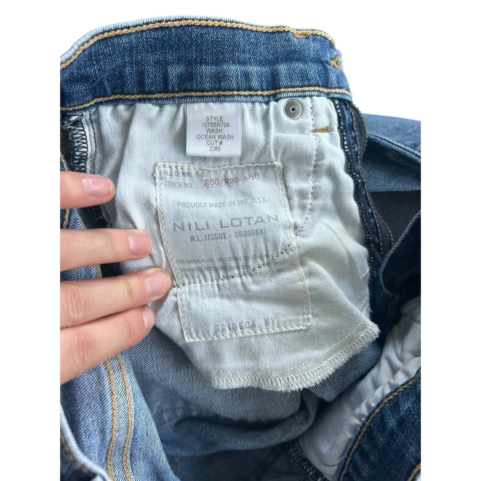 Nili Lotan High Rise Skinny Jeans Ocean Wash Raw Hem Size 26 Made in USA Blue - Image 8