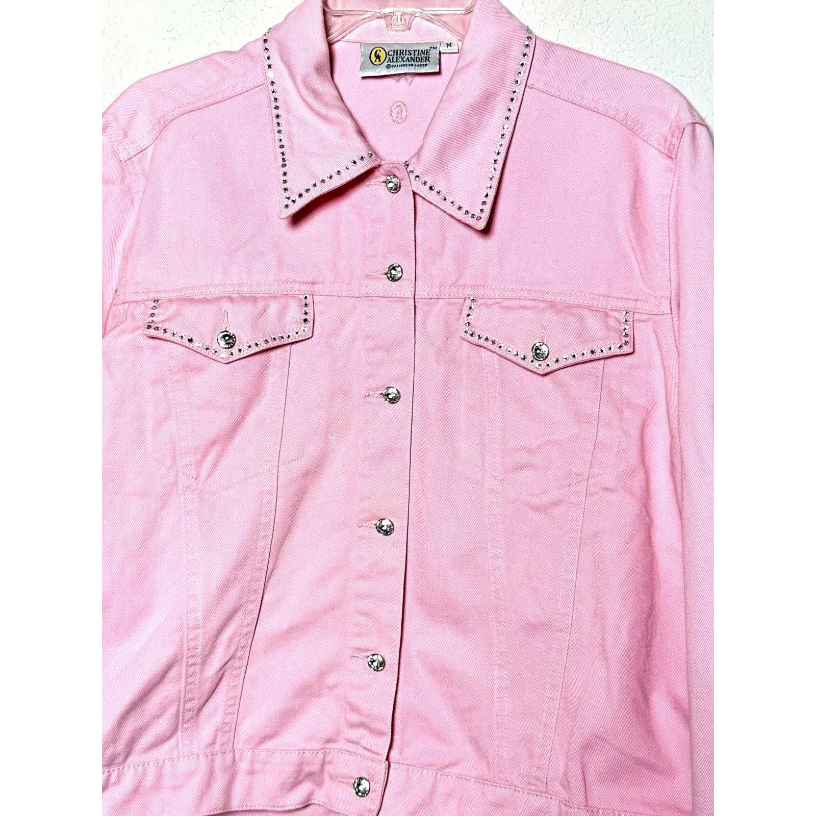 Vintage Christine Alexander Denim Jacket Pink Rhinestones Swarovski Crystals M Size M - Image 3