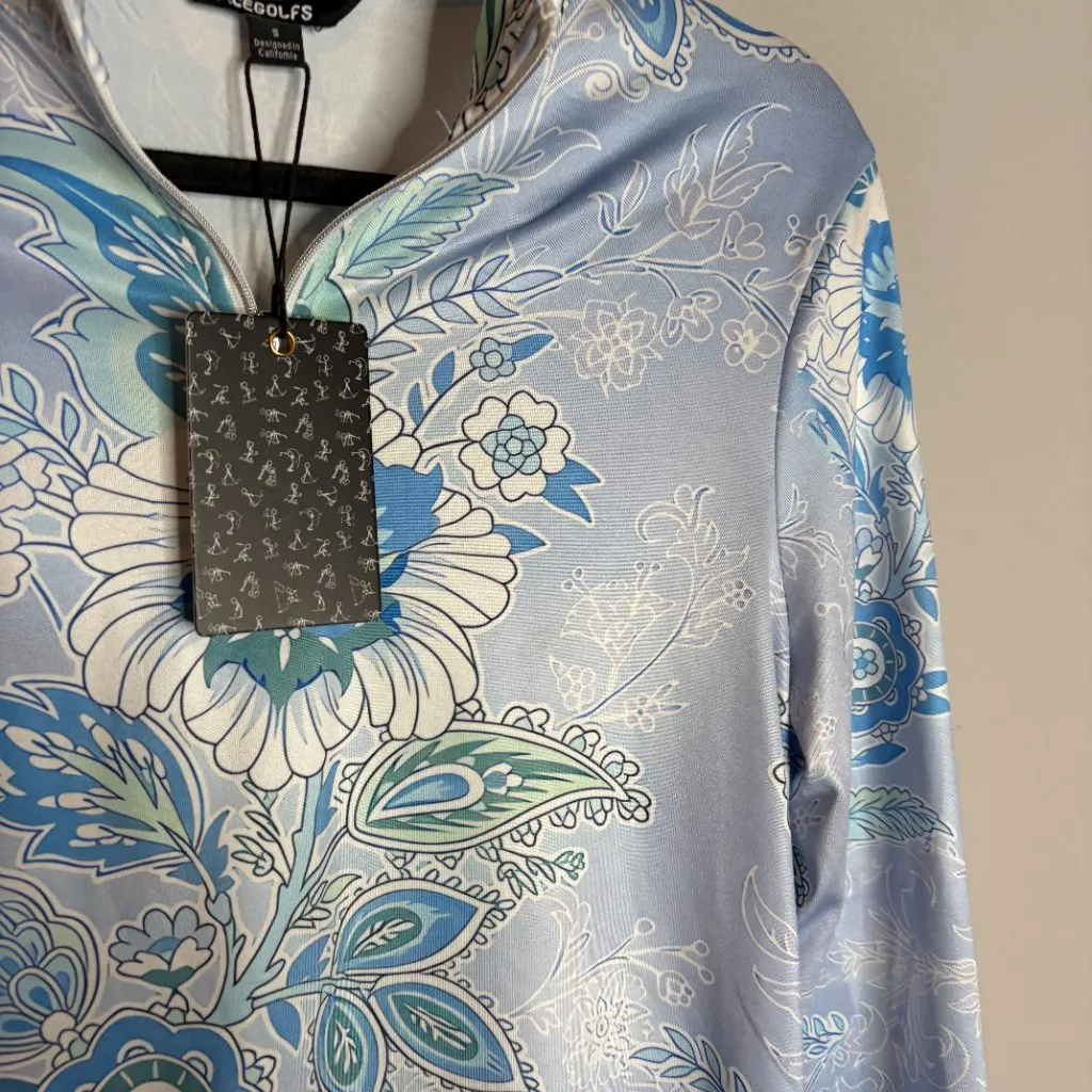 Ace Golfs patterned blue floral golf quarter zip top - Image 2