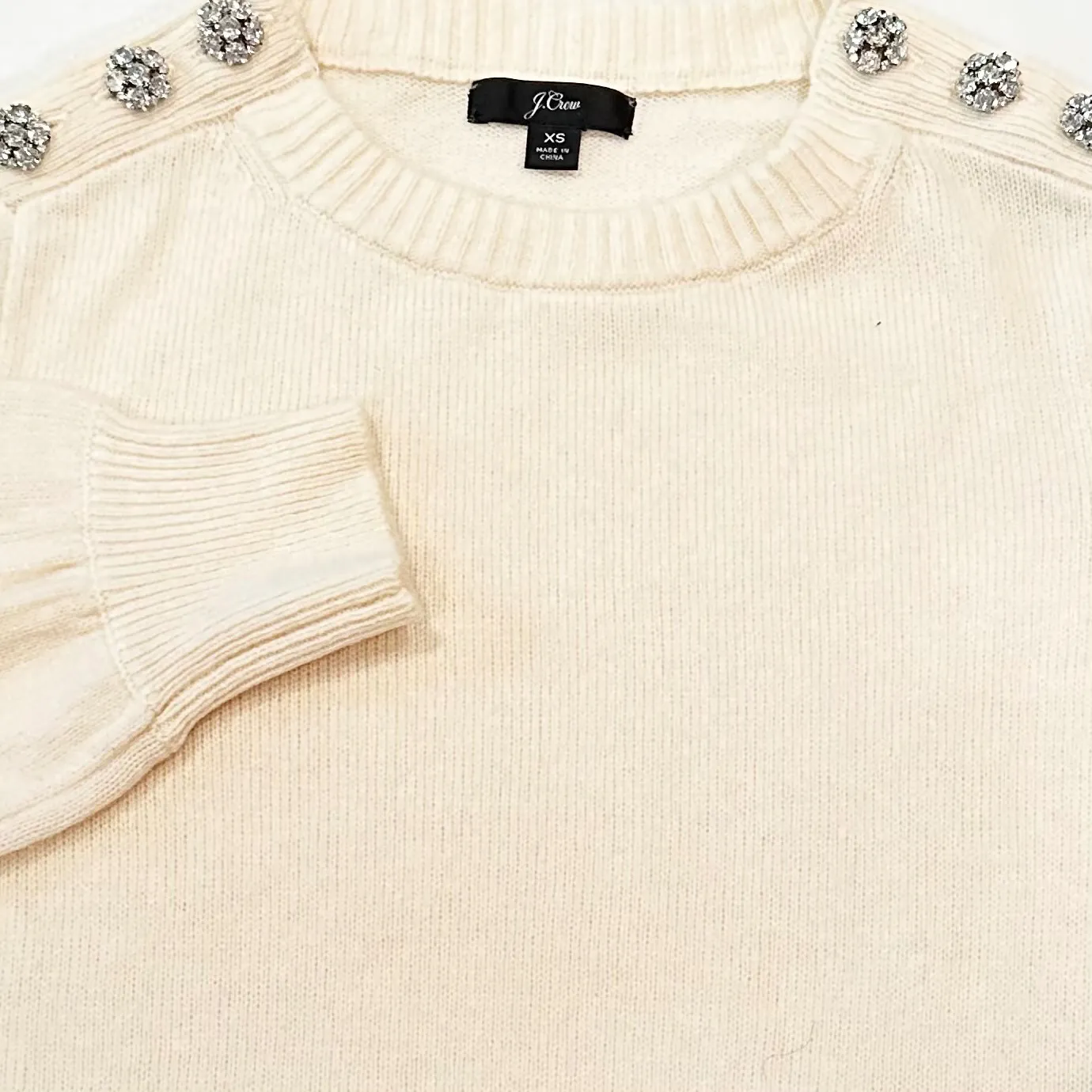 J. Crew Jeweled Buttons Wool Sweater Women's XS Cream Christmas Holiday‎ - Image 2
