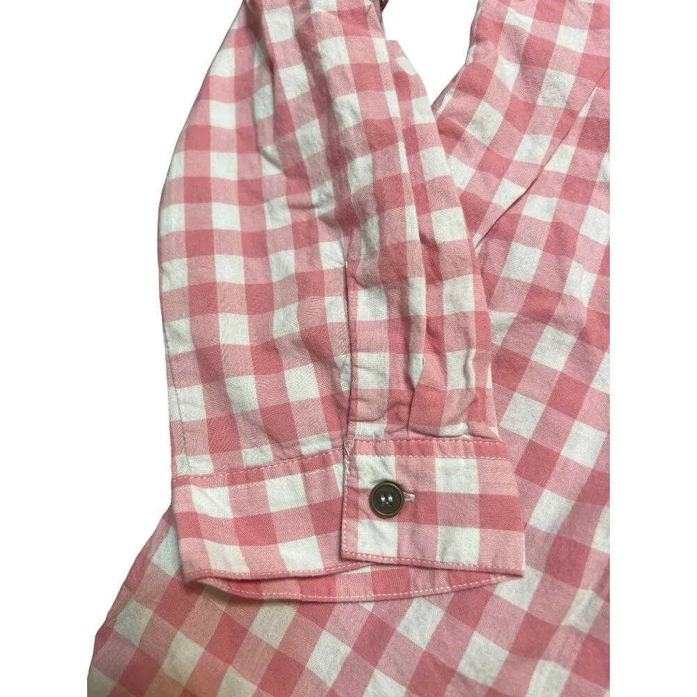 Simply Noelle Pink White Checkered Button Up Shirt Size L/XL Tab Sleeves - Image 3