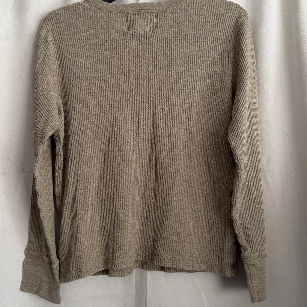 Vintage Ralph Lauren Waffle Knit Thermal Long Sleeve Top Tan Women’s Large - Image 2