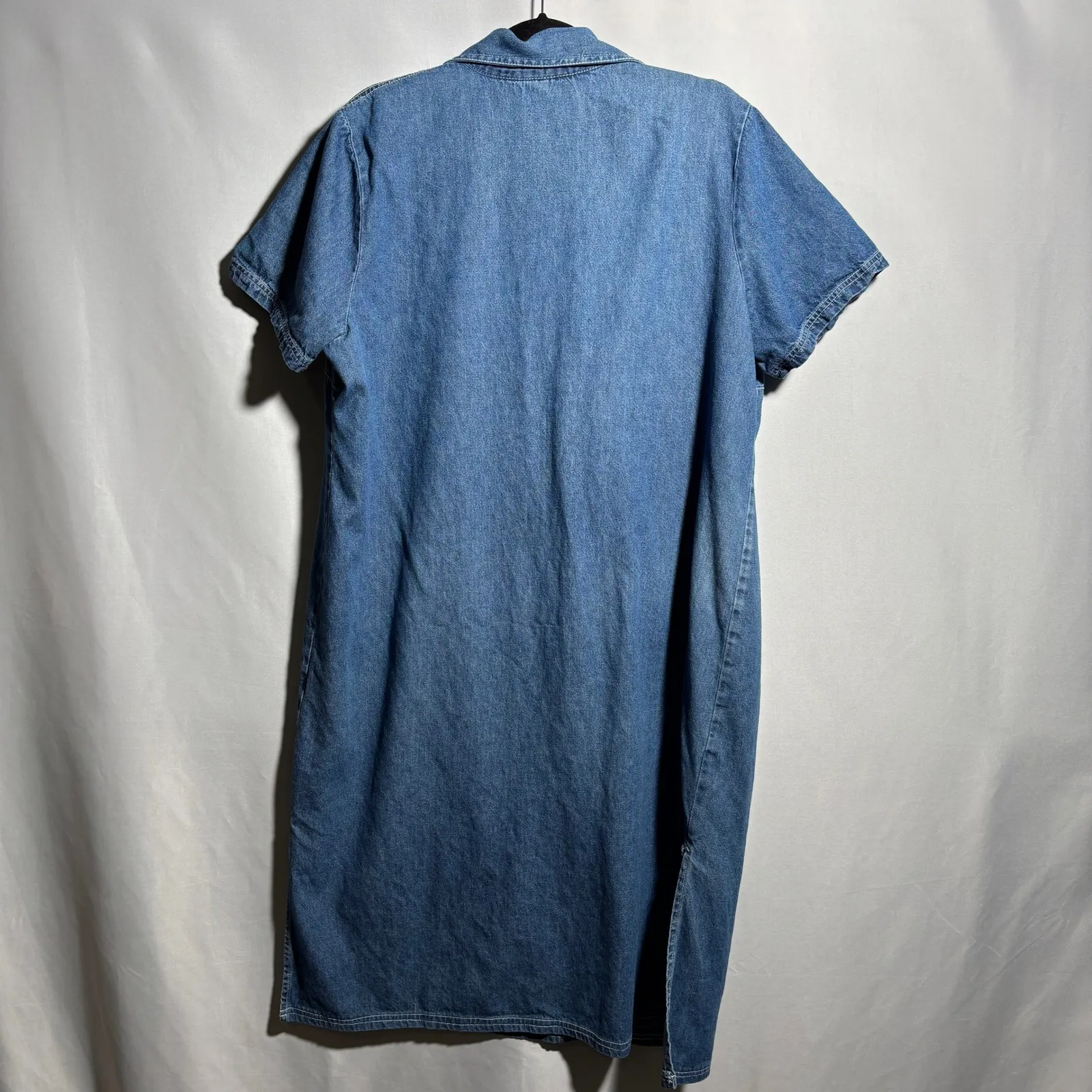 Vintage Faded Glory Denim Button Up Midi Shirt Dress Blue Short Sleeve VTG Sz 16 - Image 2