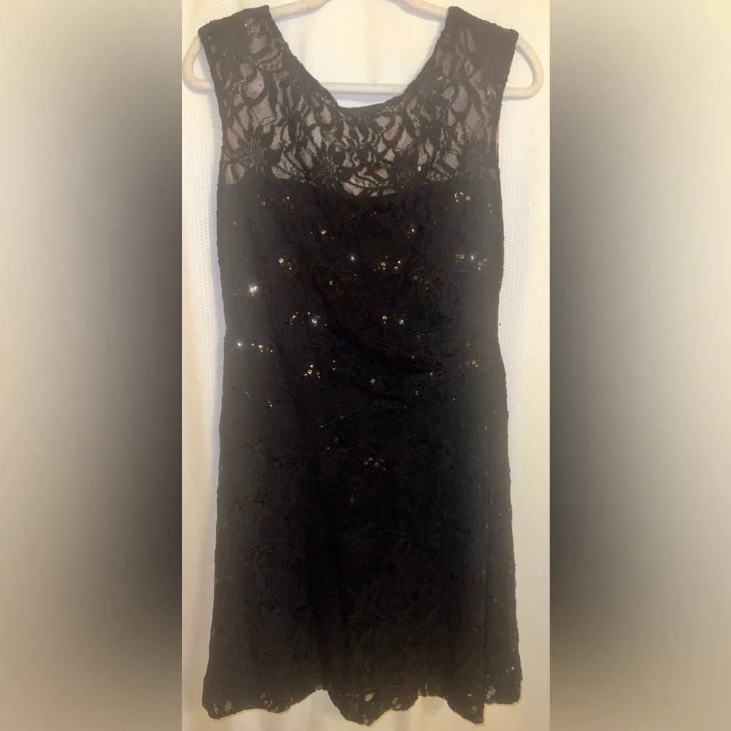 Elegant Black Lace Cocktail Dress Sequins – Sleeveless Party Evening Dress LRL Size 14P - Image 9