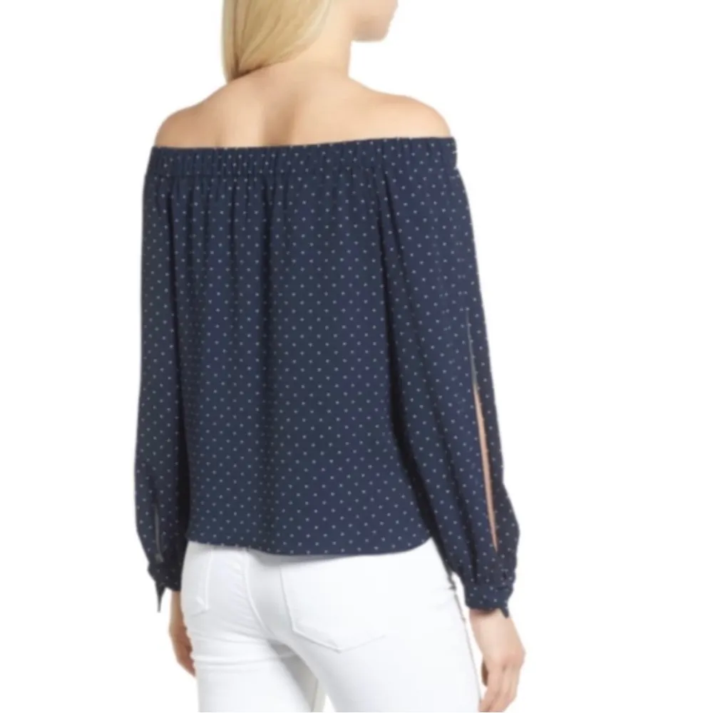 Bailey 44 Womens Navy Off The Shoulder Boxy Long Tie Sleeve Blouse XS - Image 2