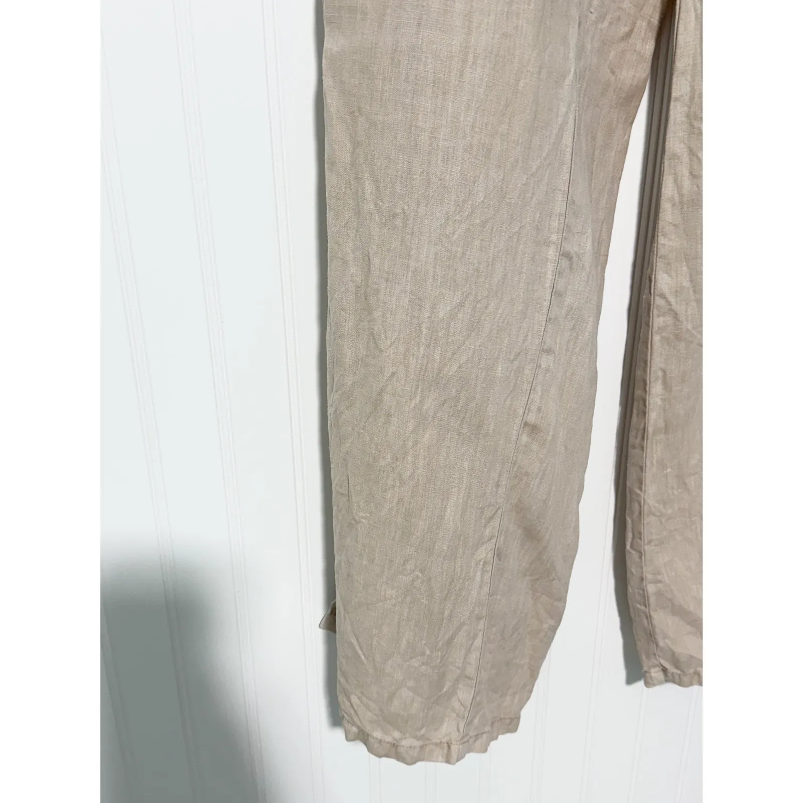 Victoria's Secret Linen Pants Womens Size 12 Long Beige Beach Drawstring‎ Casual - Image 4