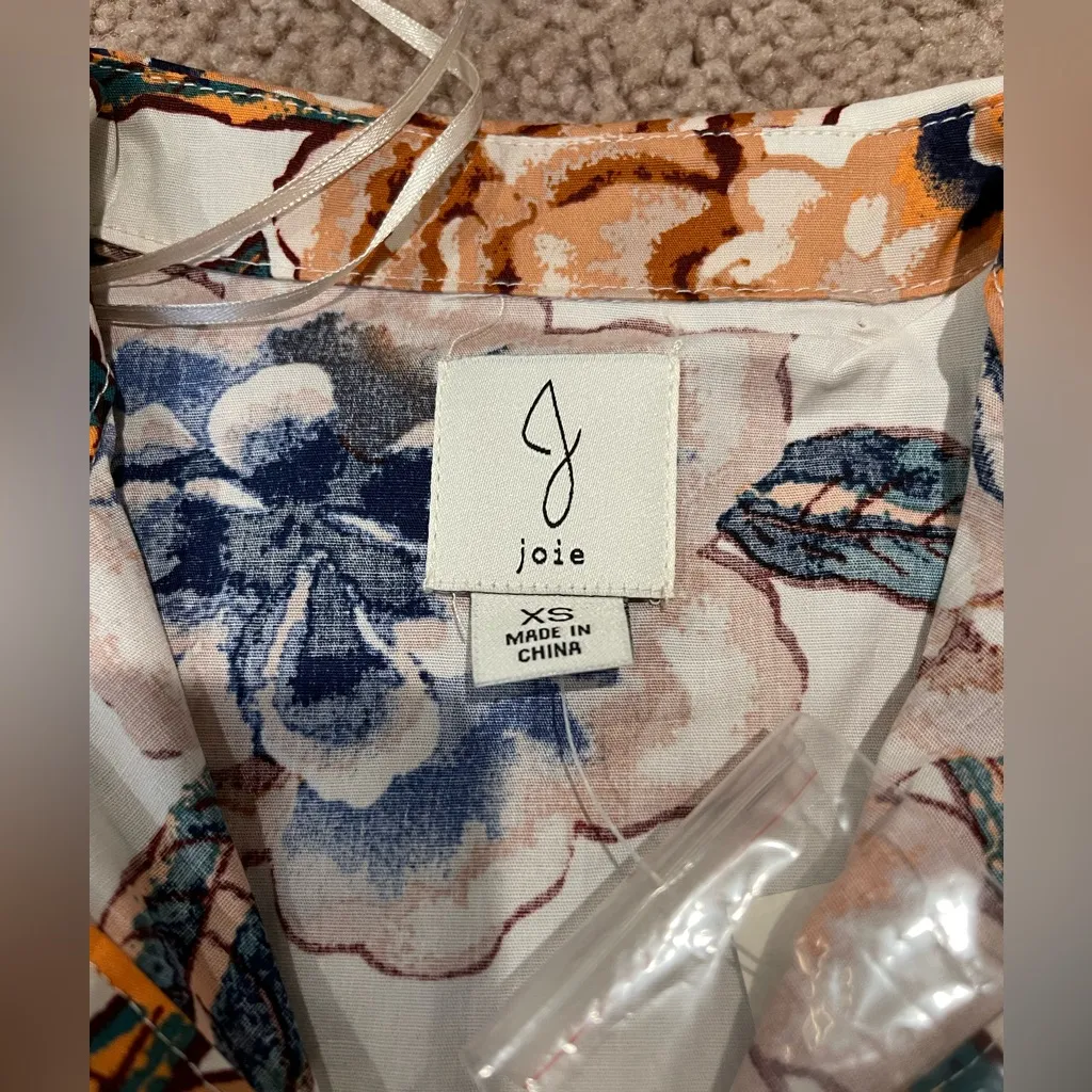 JOIE Boho Retro Floral Ruffle Hem Collared Mini Dress - Image 3