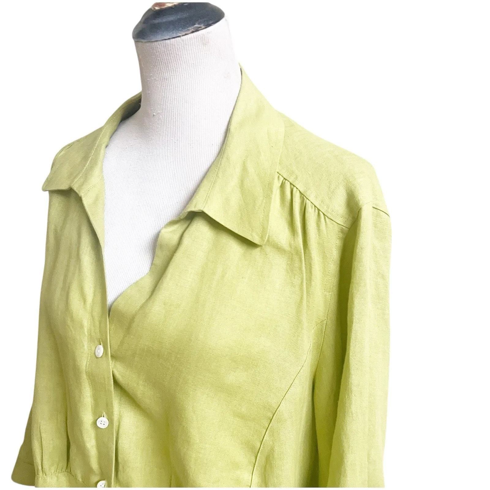 Talbots Woman Pure Irish Linen Button Front Pleated Tunic Size 18w Green Collar - Image 5