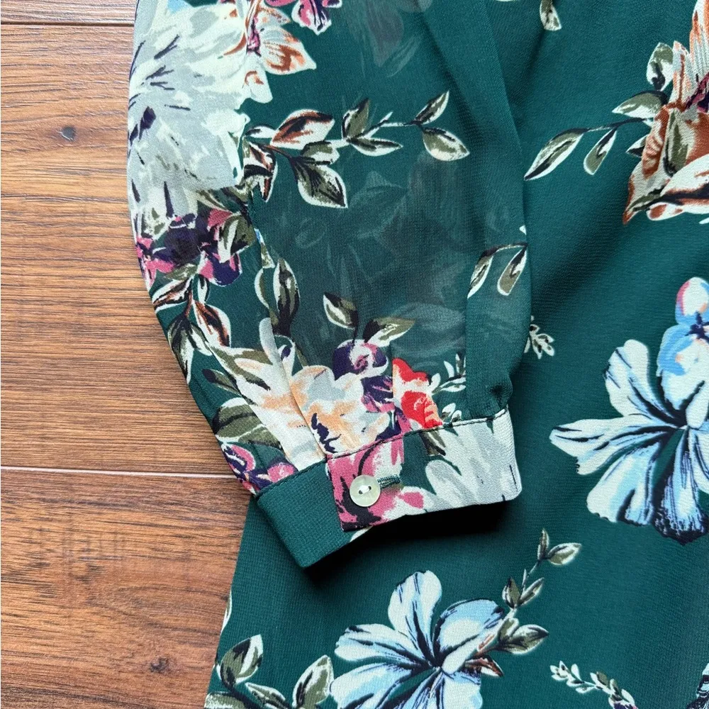 A New Day Women’s Green Floral Button Down Fit & Flare Dress Size Medium - Image 5