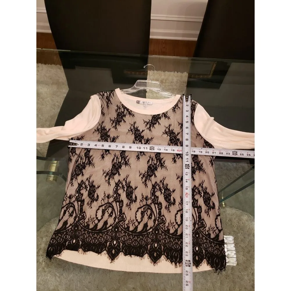 Jennifer Lopez Women's White Lace Over Round Neck Long Sleeve Sweater X-Large - Image 6