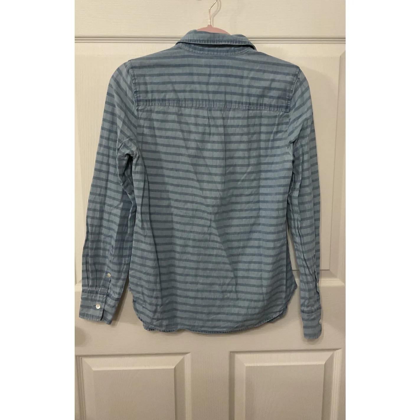 J. Crew Everyday Chambray Button Down Popover Striped Shirt, sz 2 - Image 4