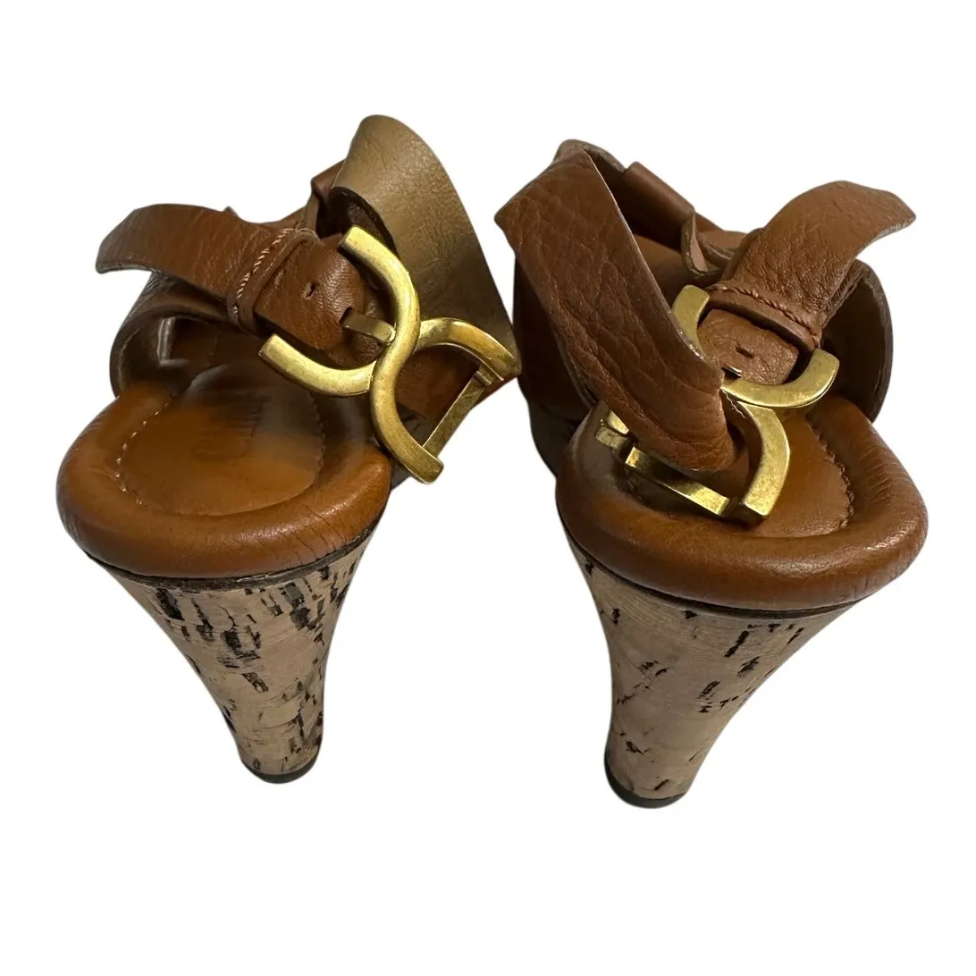 Chloé Chloe Brown Platform Sandals Leather Ankle Strap Cork Wedge - Image 10