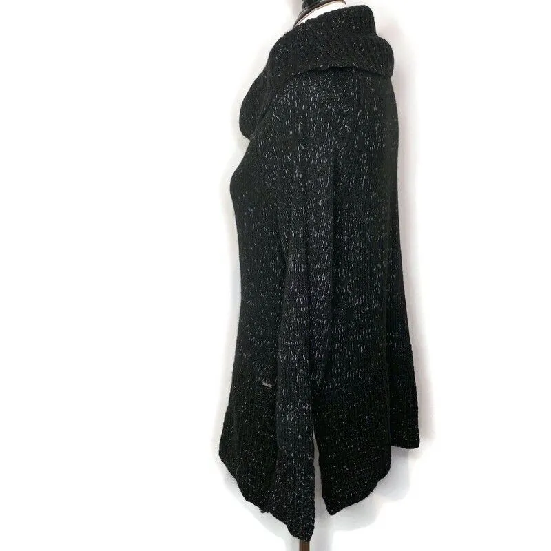DKNY Chunky Knit Cowl Neck‎ Sweater Womens S Black Long Sleeve Cozy Split Sides - Image 6