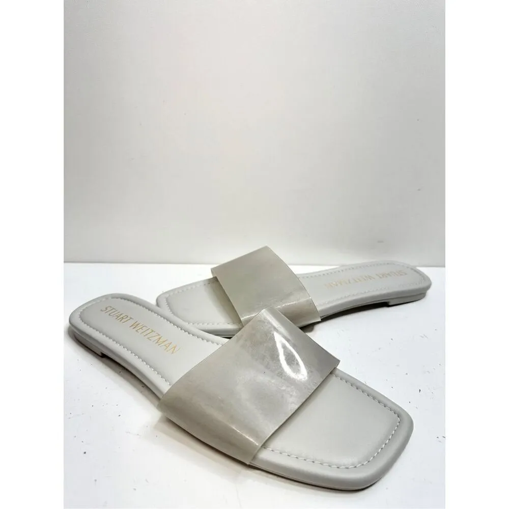 Stuart Weitzman Sandals Womens Size 11B Gray Summer Flats Clear Strap - Image 7