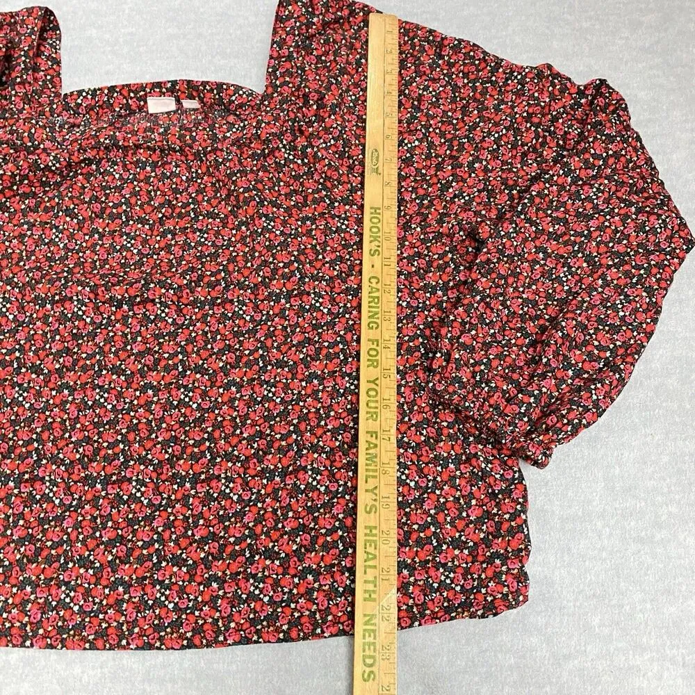 Gap Floral Top Bluse Womens XL Long Sleeve Square Neck Top Red Botanical Spring - Image 8