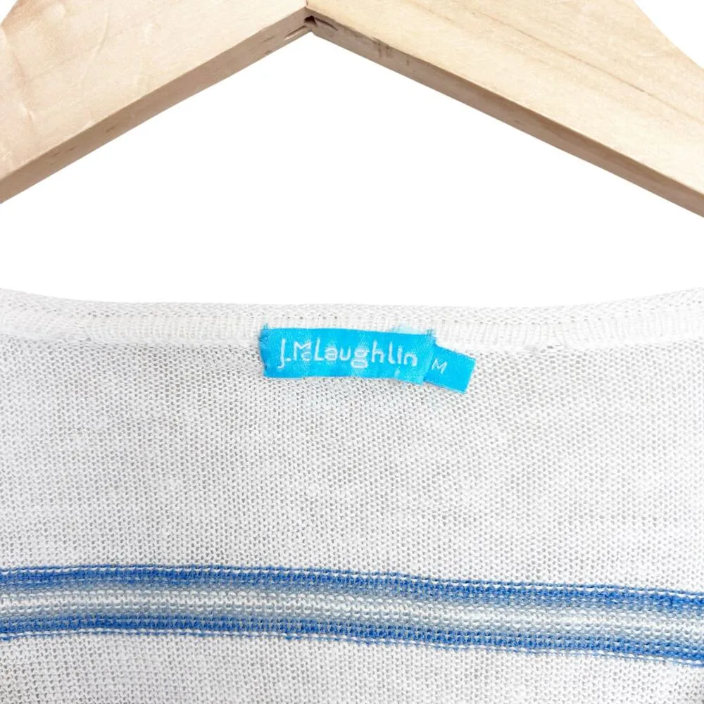 J. McLaughlin White Blue Striped 100% Linen Long Sleeve Shirt Sz M - Image 2
