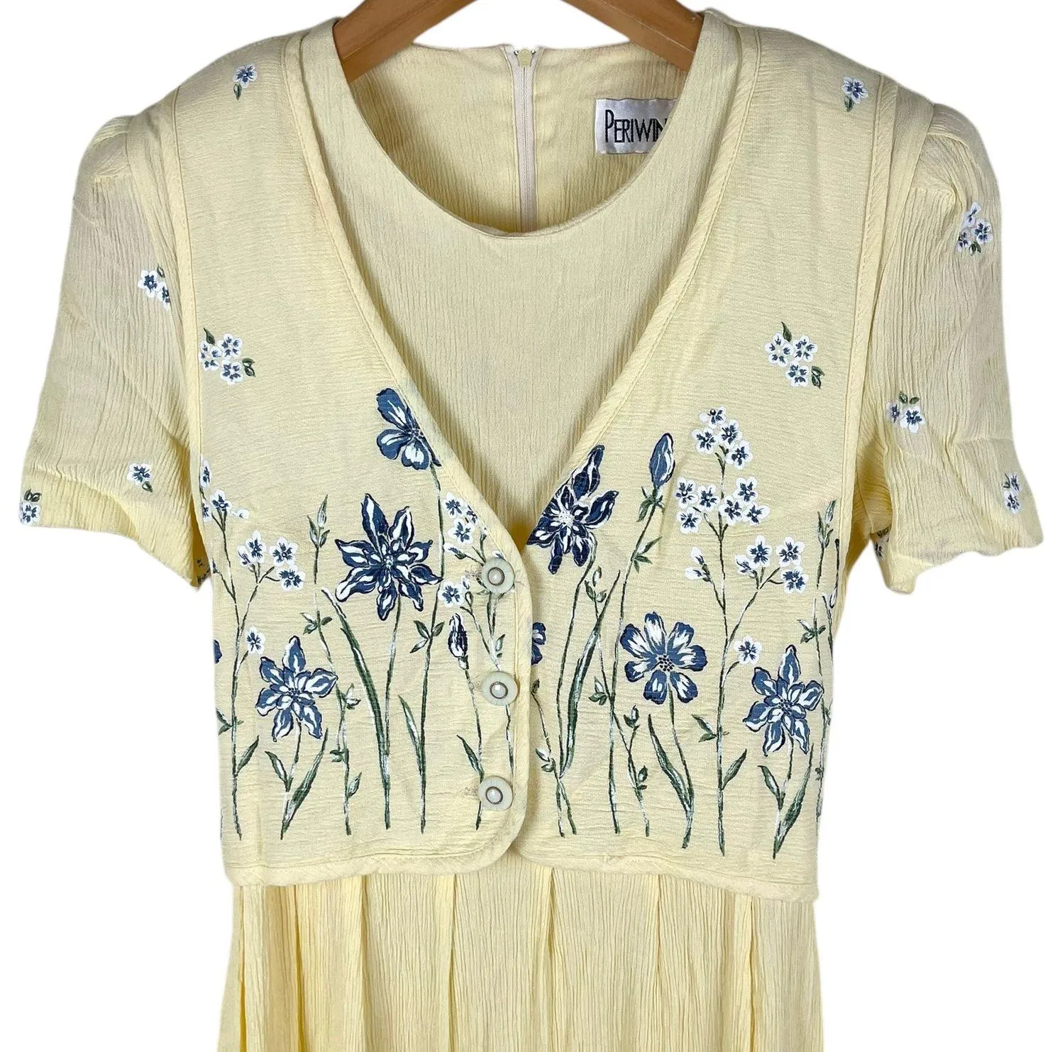 Periwinkle Vintage Y2K Yellow & Blue Floral Cottagecore Prairie Maxi Vest Dress Tie Back - Image 2