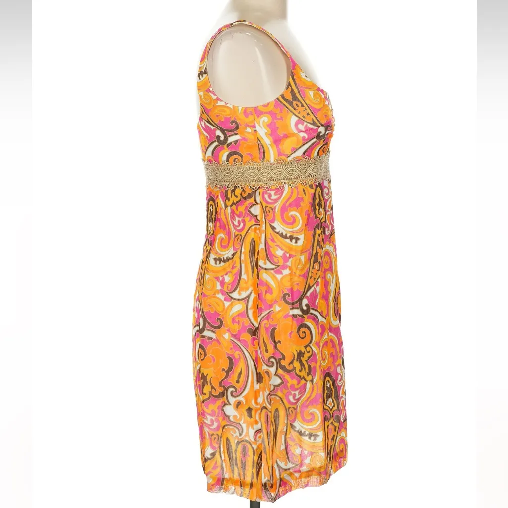 Vintage An Original Milly of New York Y2K Pink Gold Metallic Cotton Dress Size 6 Orange - Image 3