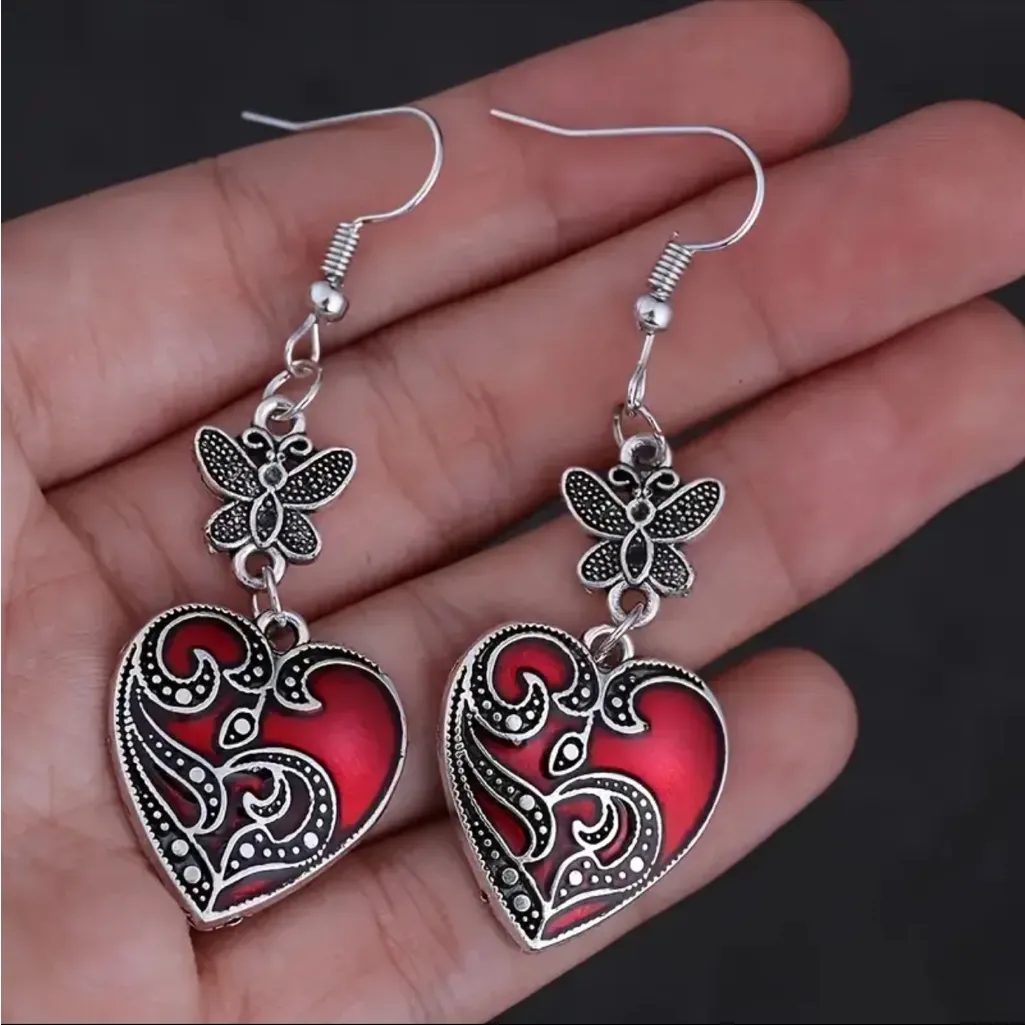 1 Pair Gothic Retro Style Punk‎ Butterfly Red Heart - Image 8