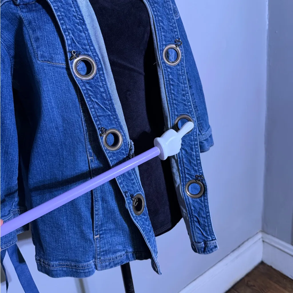 3/4 Sleeve Denim Jacket with Eyelets and Ties L A L live a little Sz 1X - Image 6