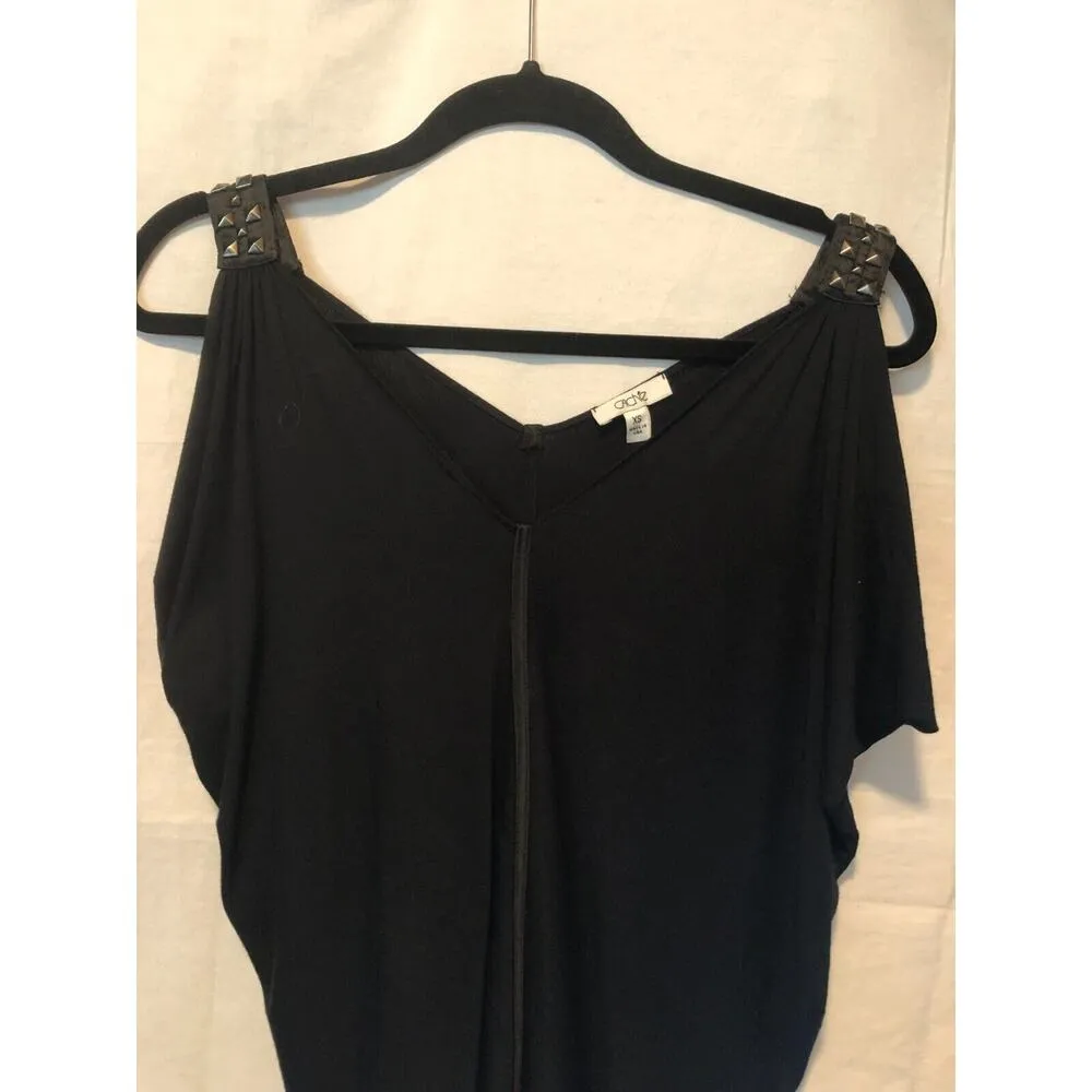 Cache Black Metal Studs Straps Plunging V Neck Drape Sleeve Top Stretch NWT $88 - Image 8