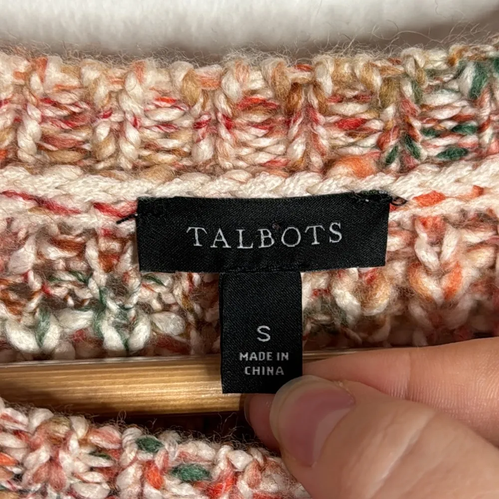 Talbots fall melange wool blend Crewneck cable chunky knit sweater size S - Image 9
