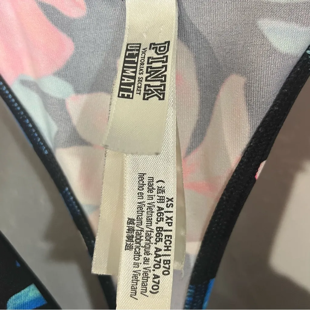 PINK VICTORIA’S SECRET ULTIMATE Floral Sport Bra W/ Padding‎ Size XS - Image 3