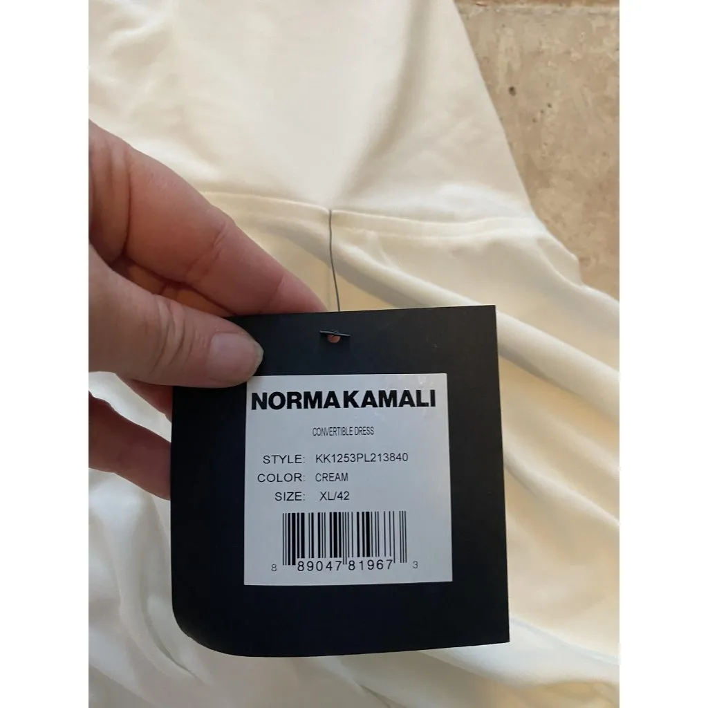 Norma Kamali Convertible Dress Womens XL Cream Draped Handkerchief Hem - Image 3