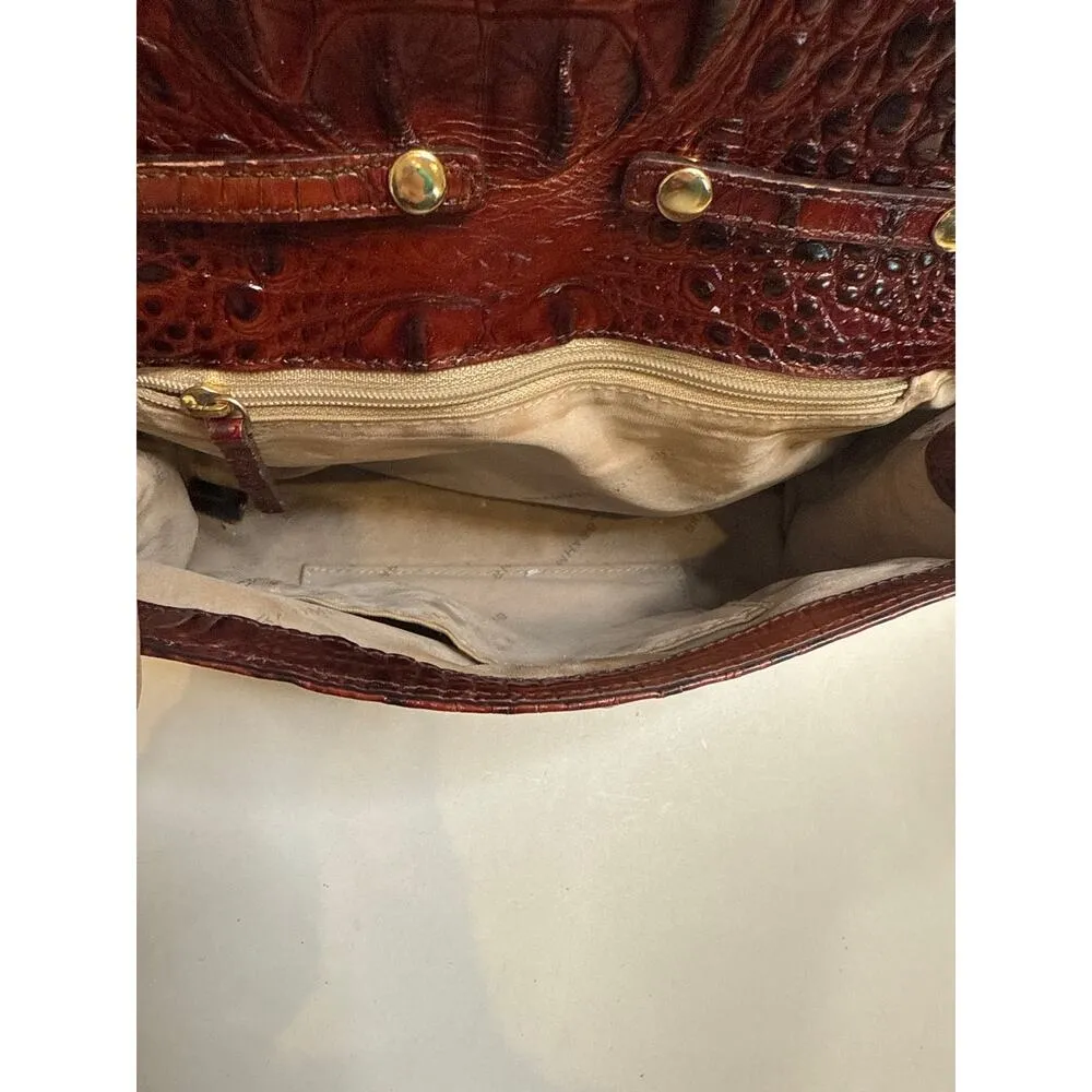 Brahmin Brown Leather Textured Reptile Shoulder Bag Purse Magnetic Closure OS - Image 5
