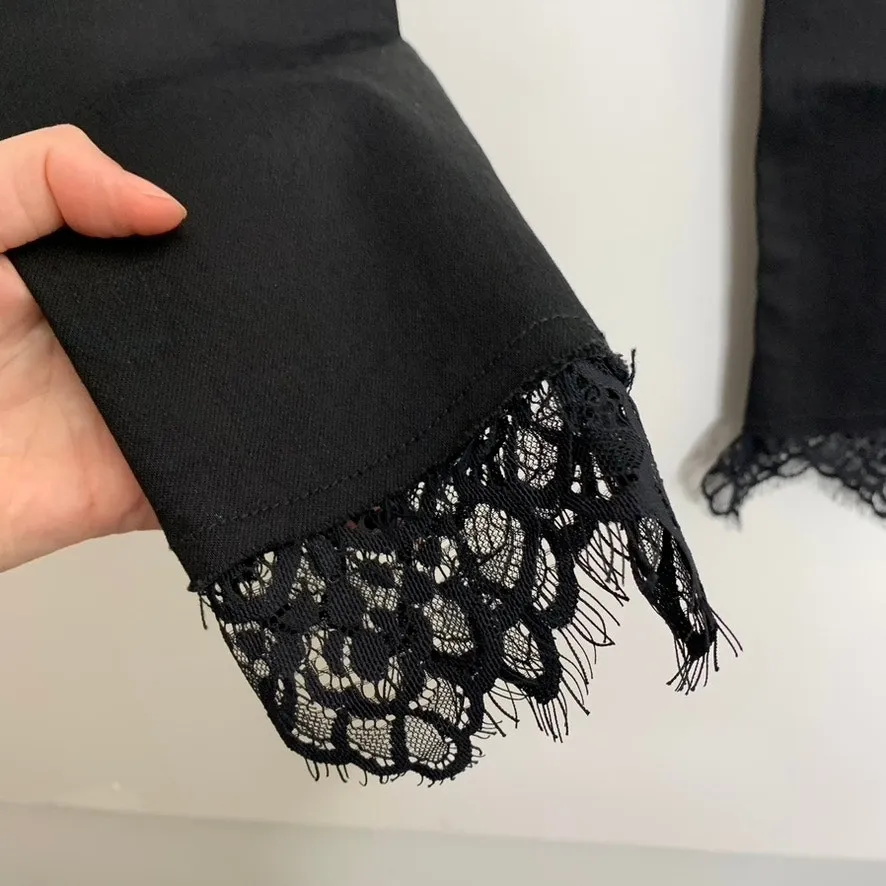 Driftwood Jackie Lace Hem Black Skinny High Rise Stretch Jeans Women's Size 28 - Image 9