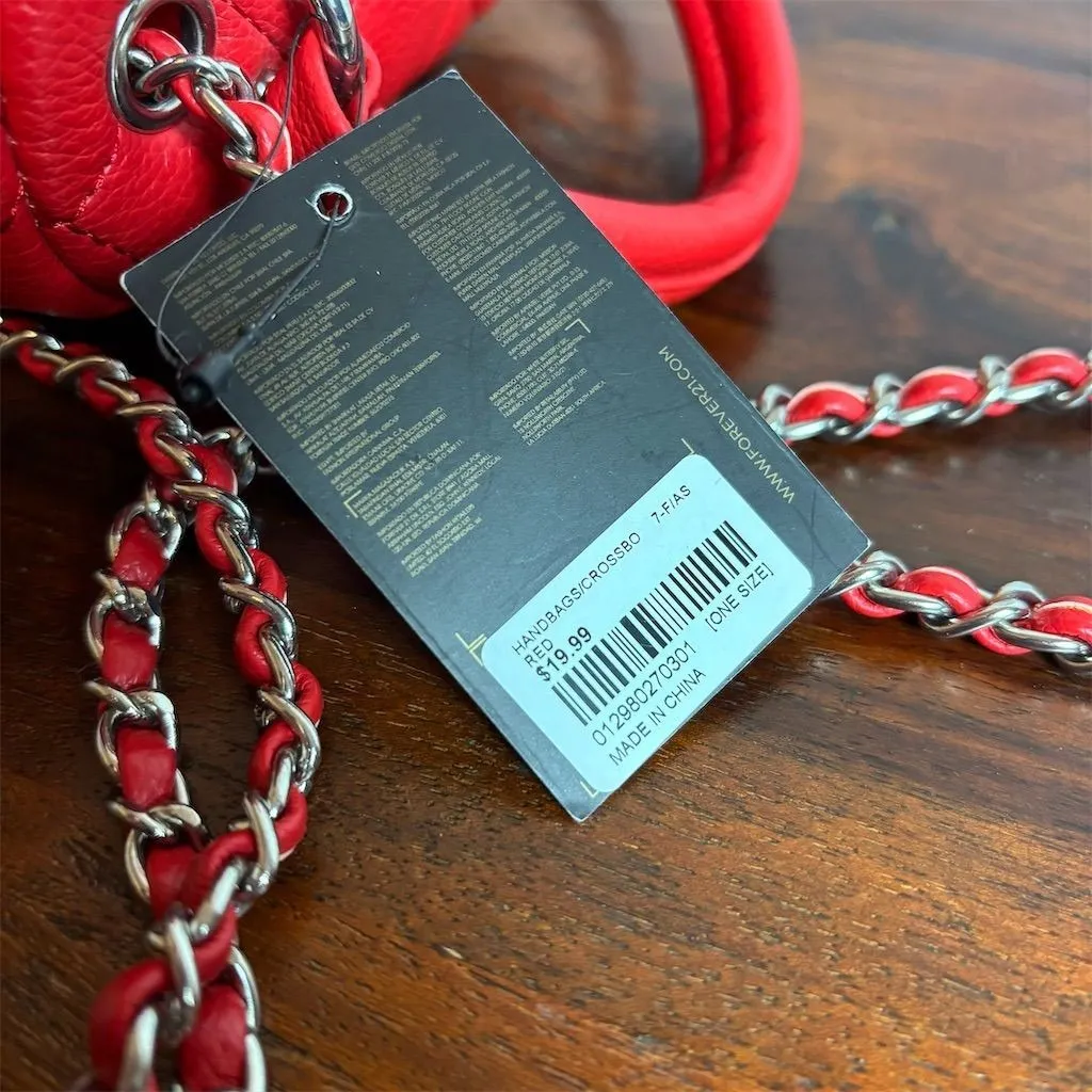 Forever 21 Women's Red Quilted Mini Bag with Chain Strap - Image 4