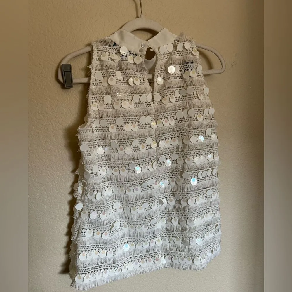 Boston Proper Fringe Sequin Two Piece Skirt Set‎ Sz 10 Cream - Image 4