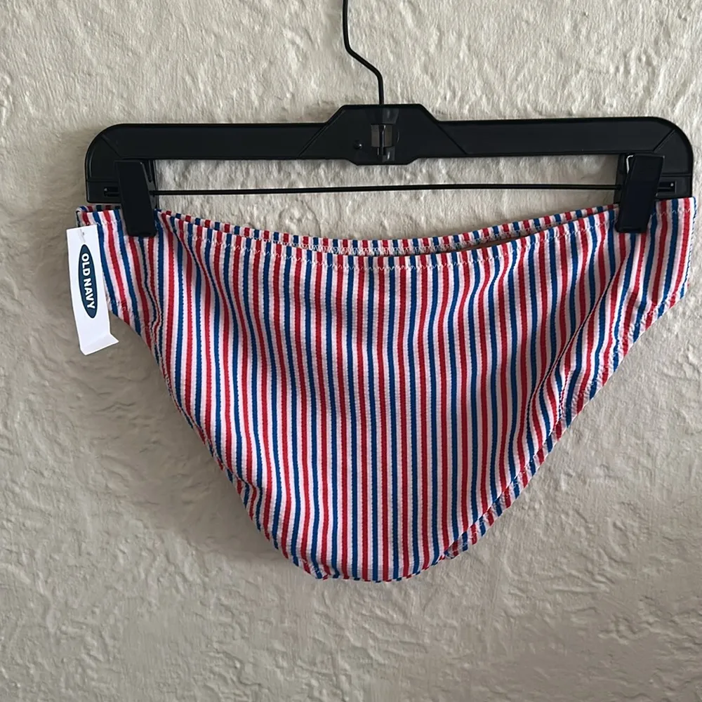 Old Navy Red White Blue Striped Bikini Bottoms Textured NWT Medium Swim July 4th - Image 2