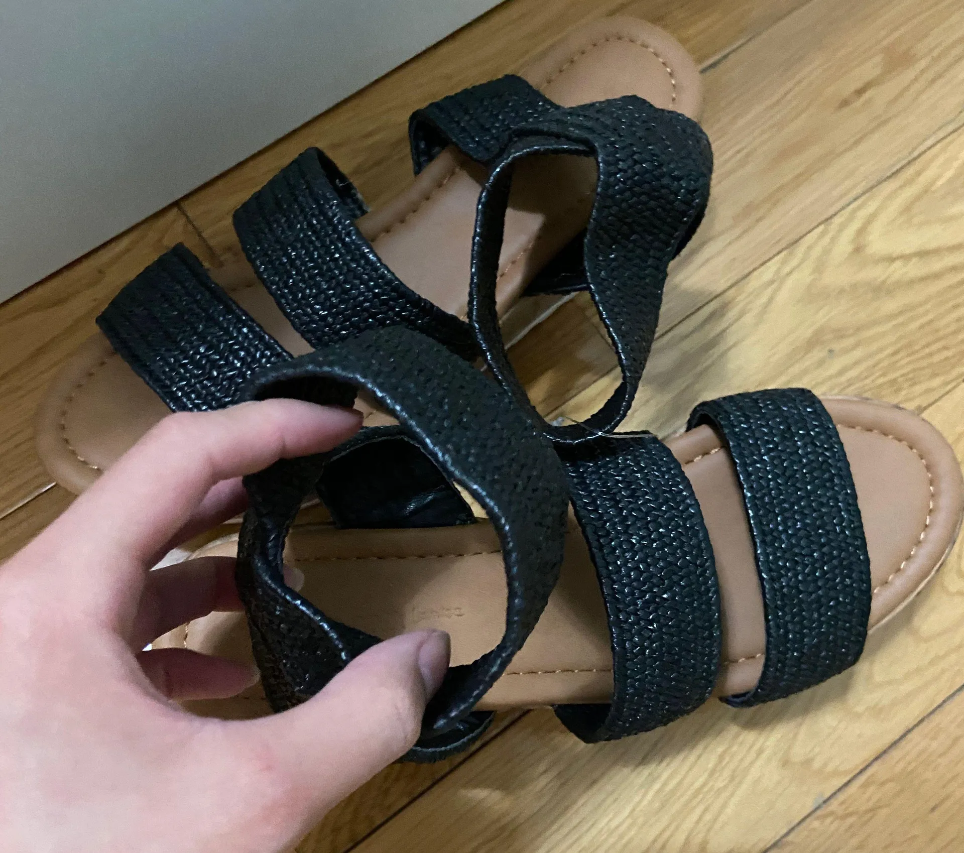 Black Strap Platform Wedge Sandals Size 7.5 - Image 2