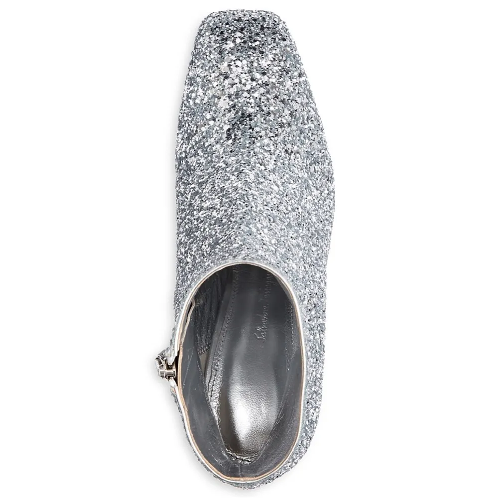 Salvatore Ferragamo Glitter High Heel Booties in Silver Size 10 New in Box $1295 - Image 5
