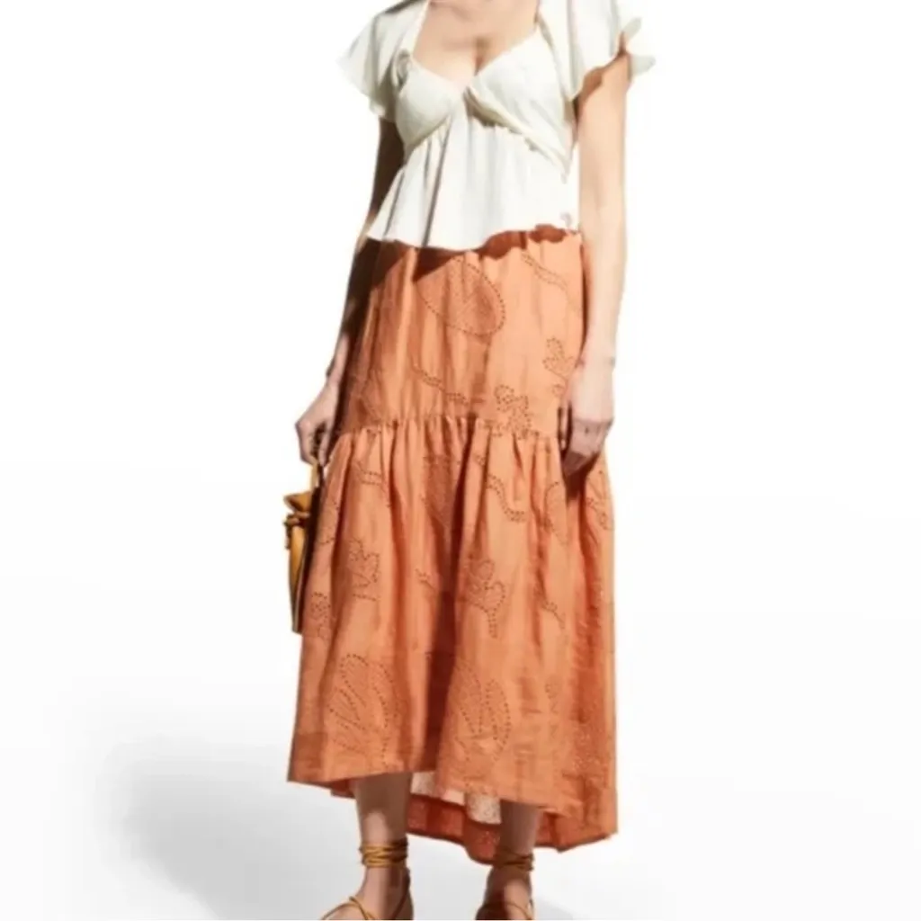 Frame Women's Orange Eyelet Tiered Maxi Skirt Size S - Image 6