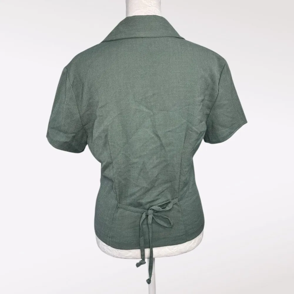 Vintage Jonathan Martin Green Tie Back Short Sleeve Blouse Size Small - Image 5